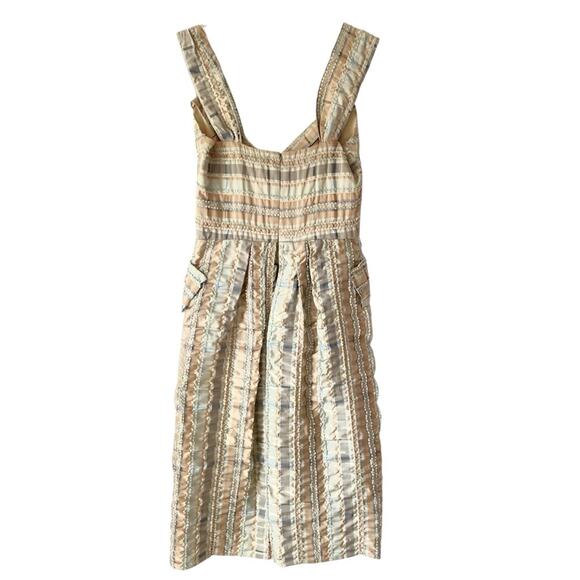 James Coviello NWTs Vintage Plaid Bow Front Pockets dress size 8 Tan Blue - Picture 7 of 13